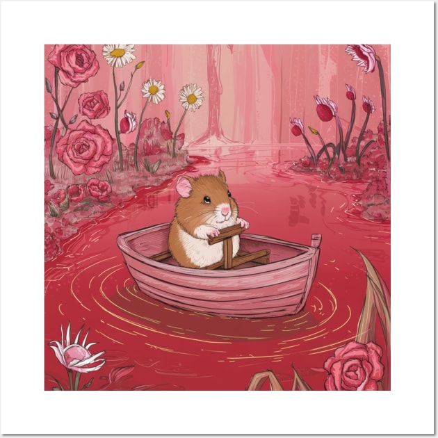 AI generated floral lake hamster on boat Wall Art by Catbrat